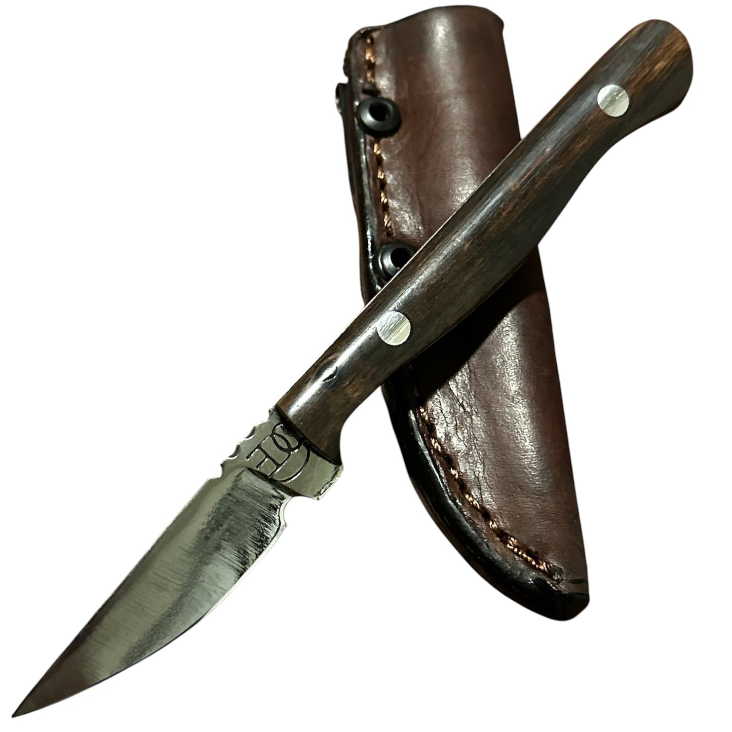RockinEDC Flaco Fixed Blade Knife 80CrV2 High Carbon Steel Macassar Ebony handle & leather sheath Texas Made