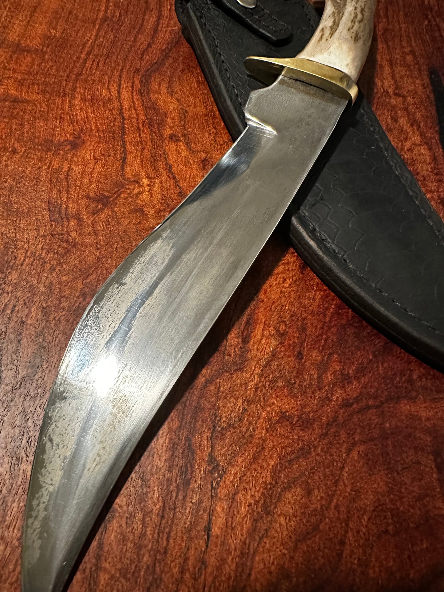 Handmade Carbon Steel Bowie Knife White Tail Stag Handle w/ Leather Sheath