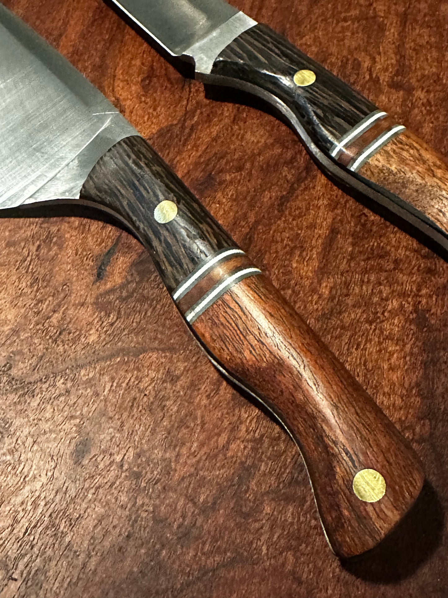 Custom Handled Stainless Kitchen Knife & Cleaver Set Black Palm Mesquite