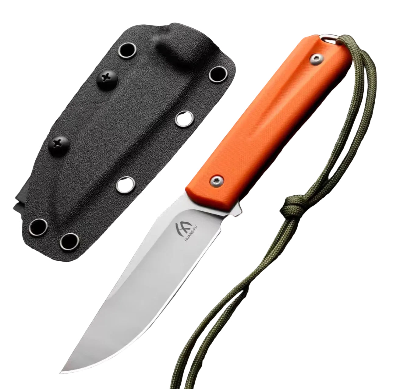 HungFu G10 Fixed Blade Stainless Steel Knife – Orange Handle w/ Sheath 7.5” Ovetall
