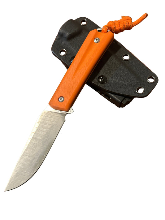 G10 Fixed Blade Knife – Orange Handle w/ Sheath 7.5” Overall 14C28N Stainless Steel