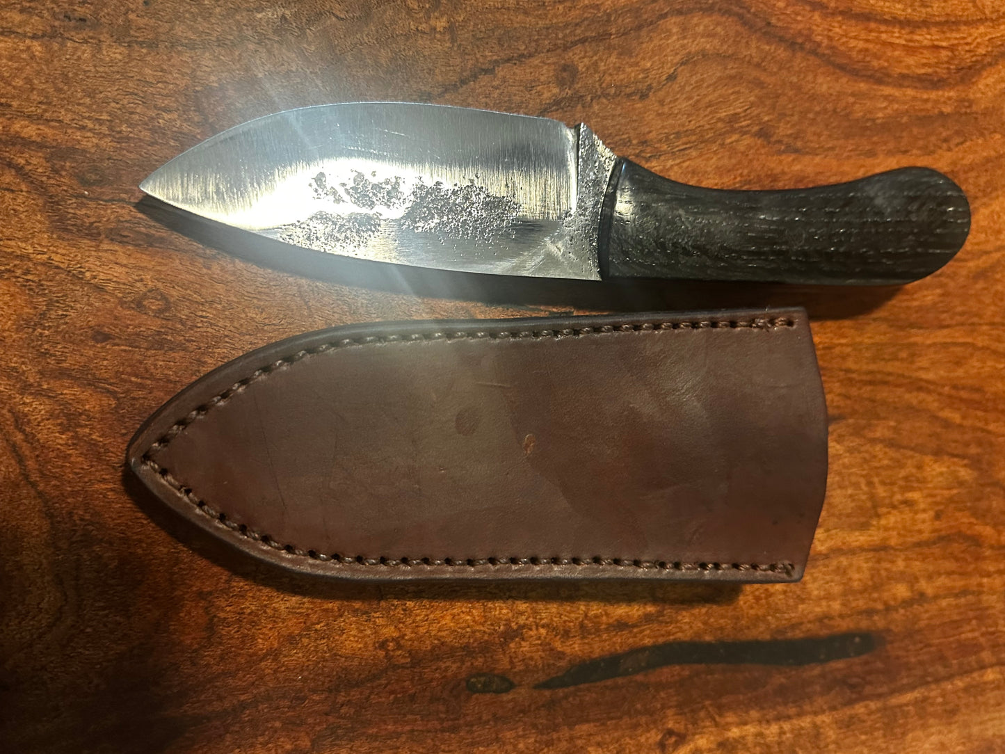 Jinete Hand Forged 5160 Fixed Blade Knife Ukrainian Bog Oak Handle Handmade Leather Sheath RockinEDC