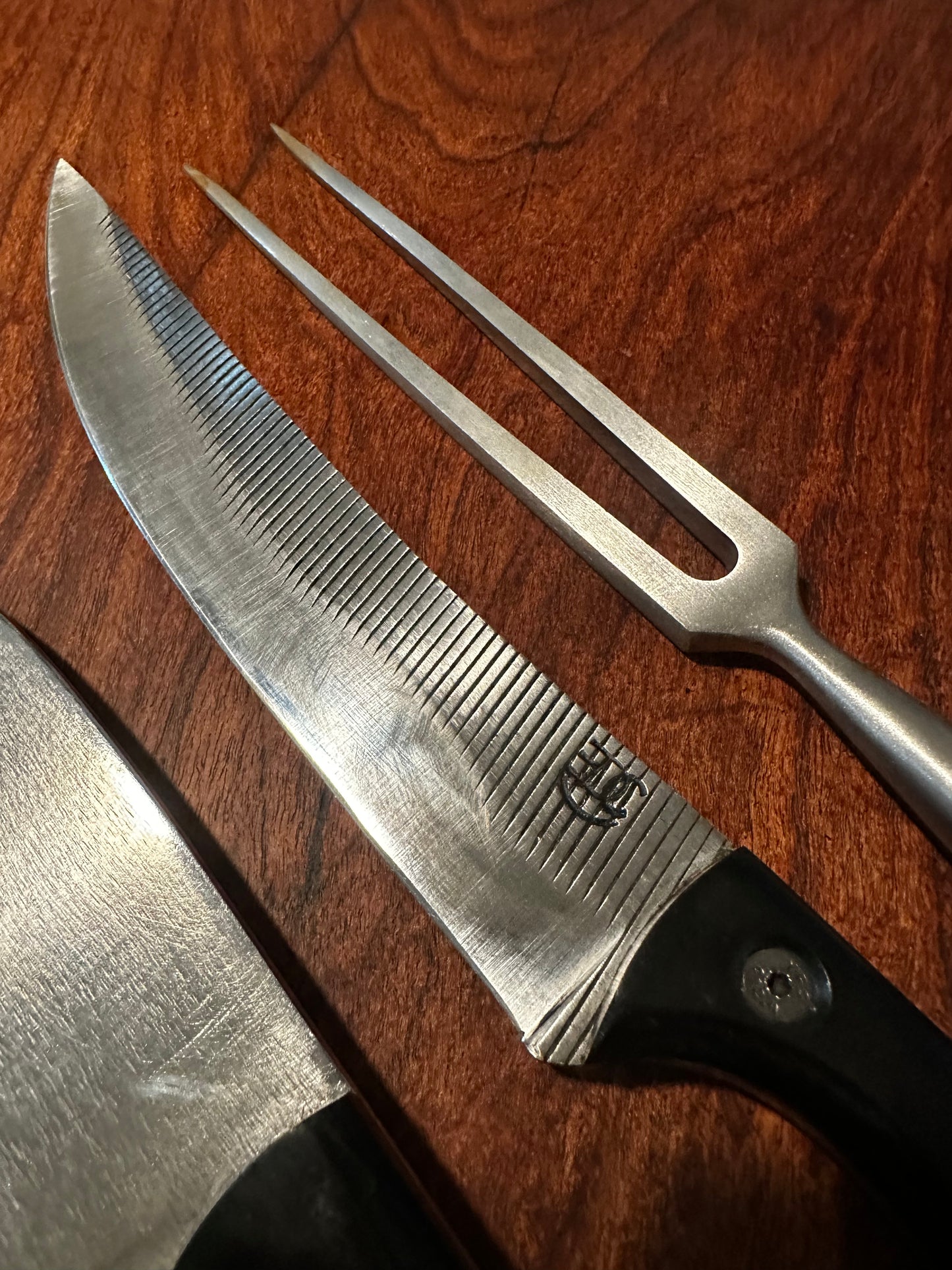 Handmade Black Handle Kitchen Tool Set RockinEDC Knife 1095 Cleaver Stainless Fork