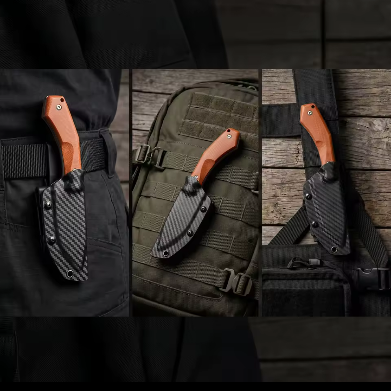 HungFu Compact Fixed Blade Knife – Brown Handle w/ Sheath Compact Tactical EDC 7” Overall