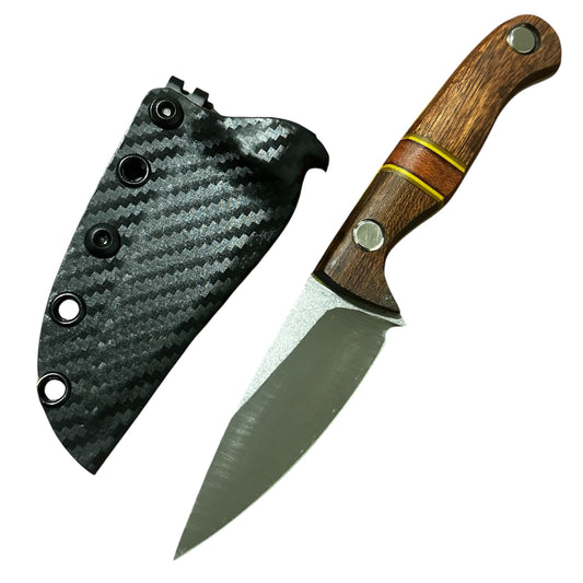 Bracero Fixed Blade Hunting Knife 8Cr13MoV Steel w/ Bolivian Rosewood & Mexican Bocote Handle carbon Kydex Sheath