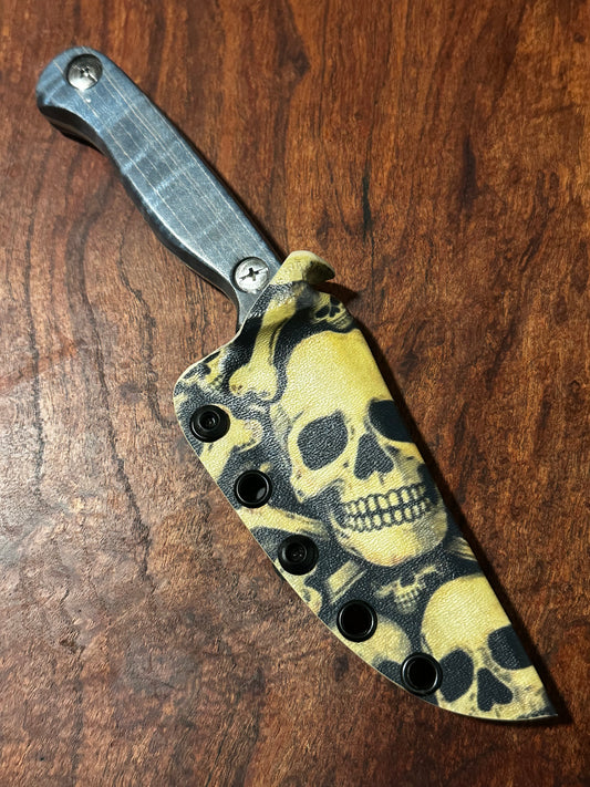 Bracero Fixed Blade Hunting Knife 8Cr13MoV Steel w/ Blue Maple Burl Handle Skull Kydex Sheath