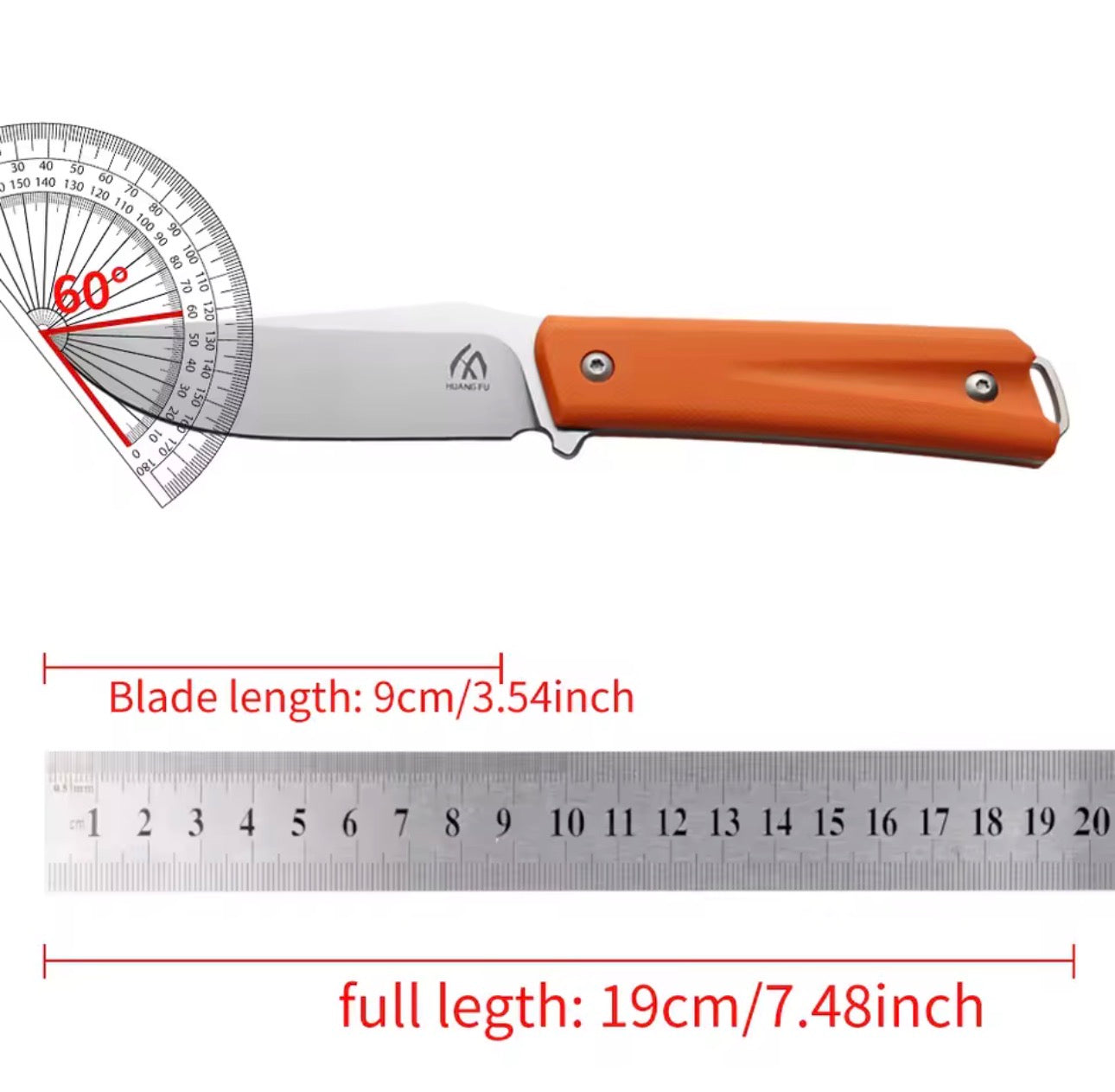 HungFu G10 Fixed Blade Stainless Steel Knife – Orange Handle w/ Sheath 7.5” Ovetall