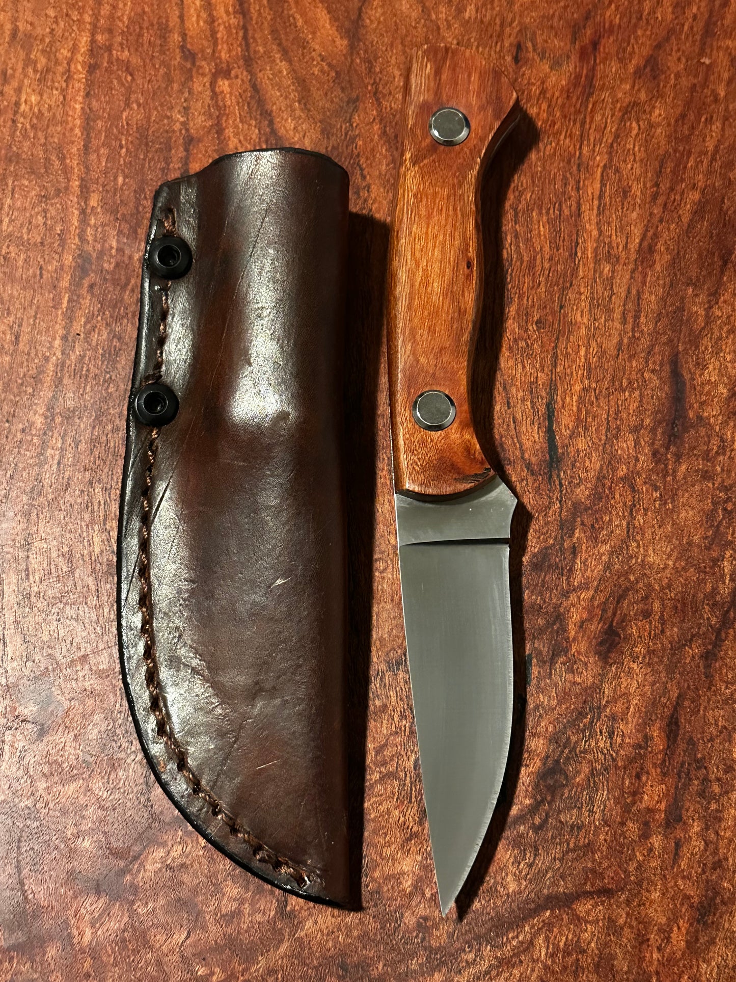Fixed Blade Hunting Knife – 8Cr13MoV Steel w/ Wood Handle & Taco Leather Sheath (7.8”)