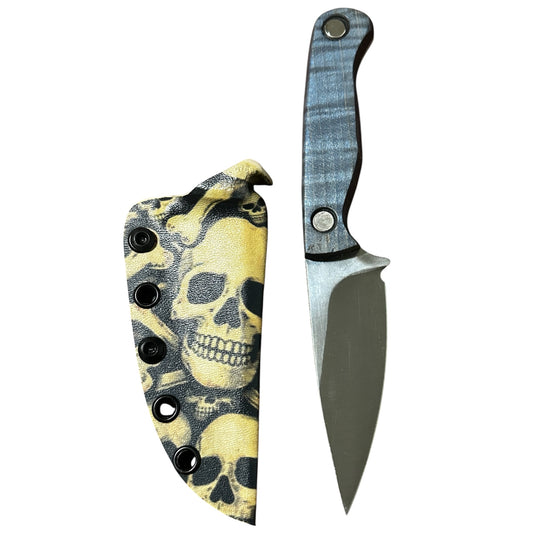 Bracero Fixed Blade Hunting Knife 8Cr13MoV Steel w/ Blue Maple Burl Handle Skull Kydex Sheath