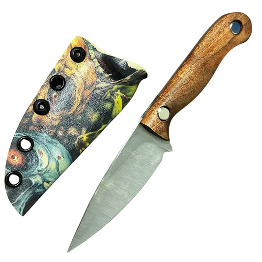 Bracero Fixed Blade Hunting Knife 8Cr13MoV Steel w/ Mesquite Handle Zombie Kydex Sheath