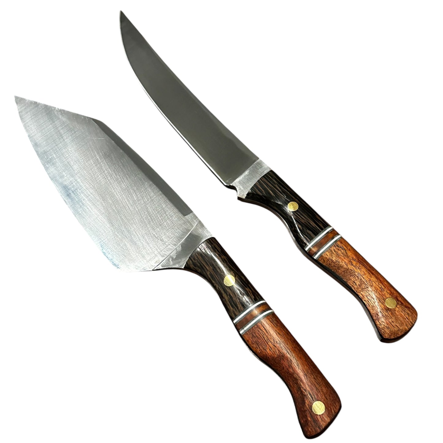 Custom Handled Stainless Kitchen Knife & Cleaver Set Black Palm Mesquite