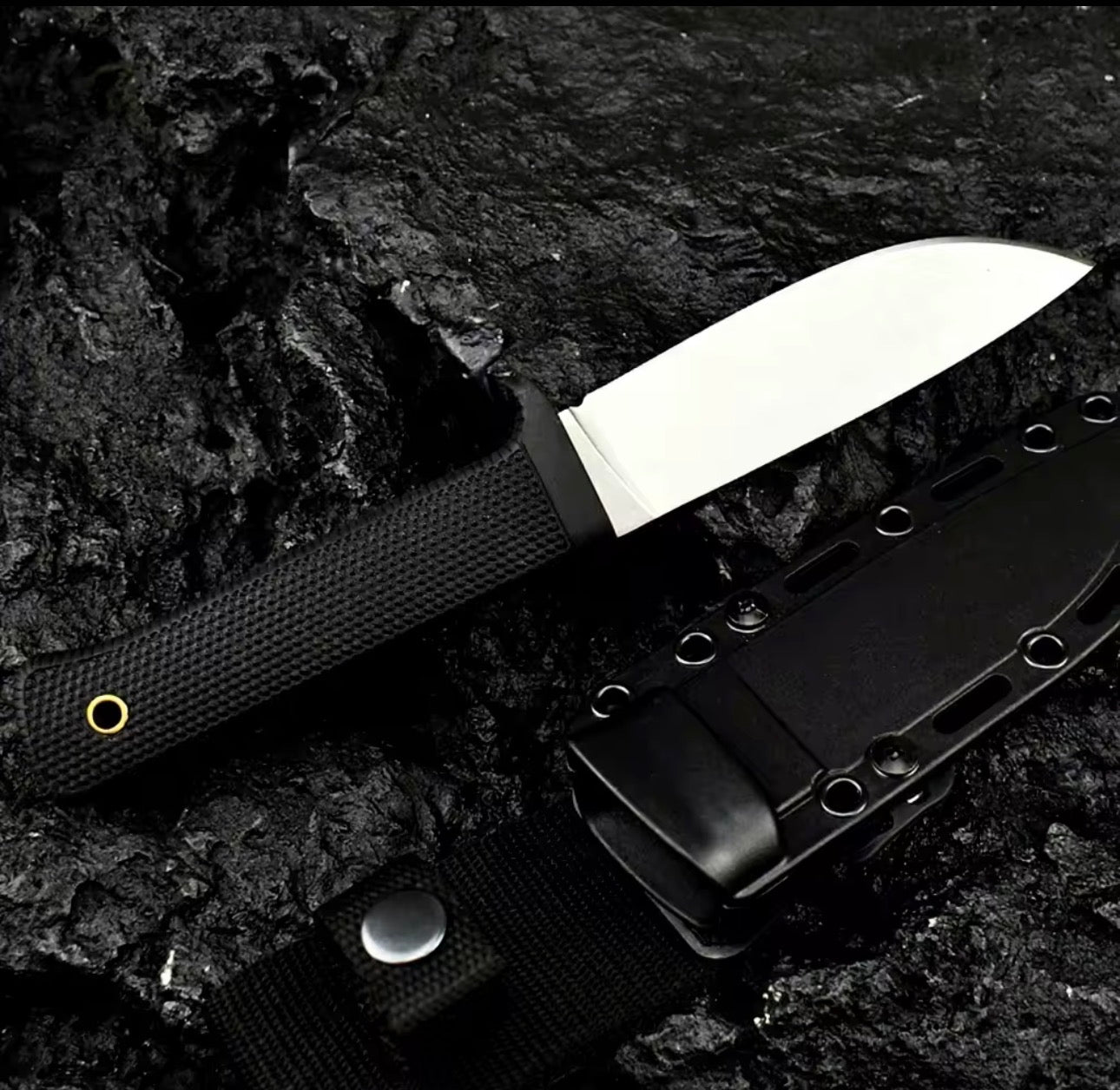 Rubber Handle Fixed Blade Camping Knife – Stainless Steel 7.9” Outdoor Utility Knife w/ Sheath