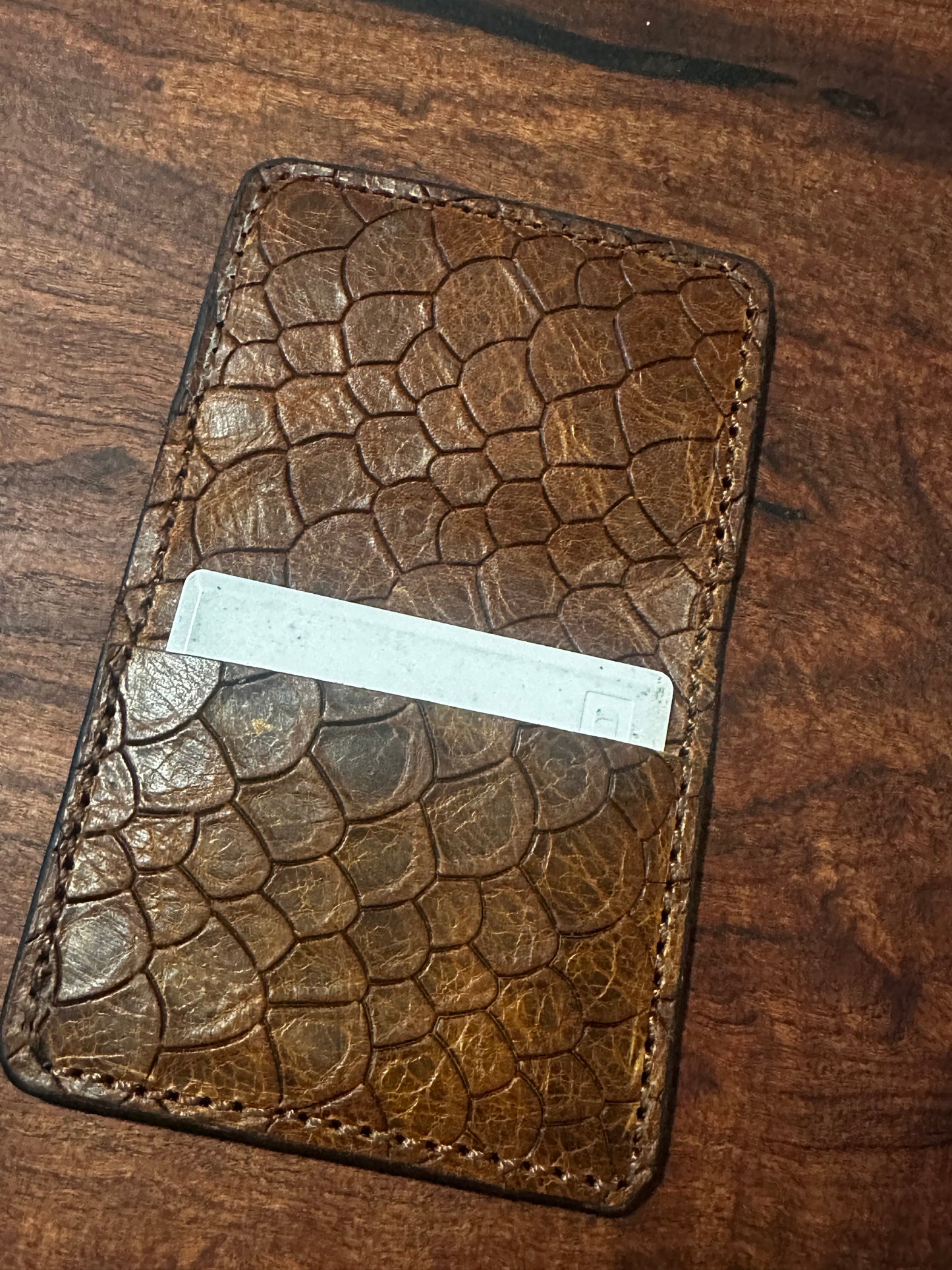 Handmade Brown Dragon Scale Leather Wallet Slim Bifold with ID Window
