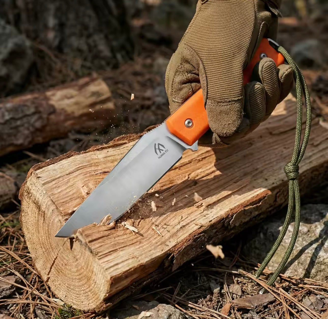 HungFu G10 Fixed Blade Stainless Steel Knife – Orange Handle w/ Sheath 7.5” Ovetall