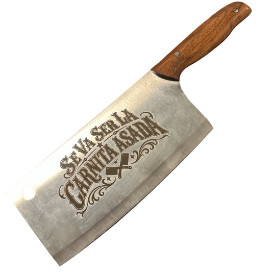 Se Va Ser La Carnita Asada - Meat Cleaver Chef Knife Stainless Steel Butcher Knife South Texas Mesquite Knife Handle
