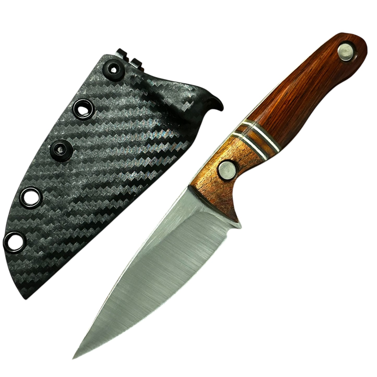 Bracero Fixed Blade Hunting Knife – 8Cr13MoV Steel w/ Cocobolo Mesquite Handle & Leather Sheath