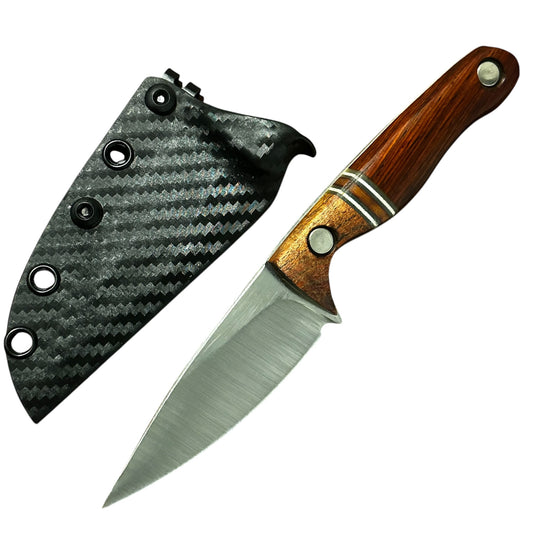 Bracero Fixed Blade Hunting Knife – 8Cr13MoV Steel w/ Cocobolo Mesquite Handle & Leather Sheath