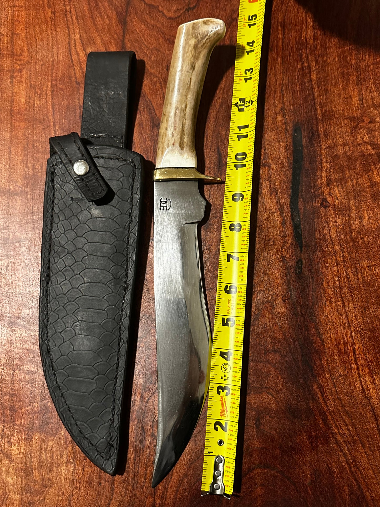 Handmade Carbon Steel Bowie Knife White Tail Stag Handle w/ Leather Sheath