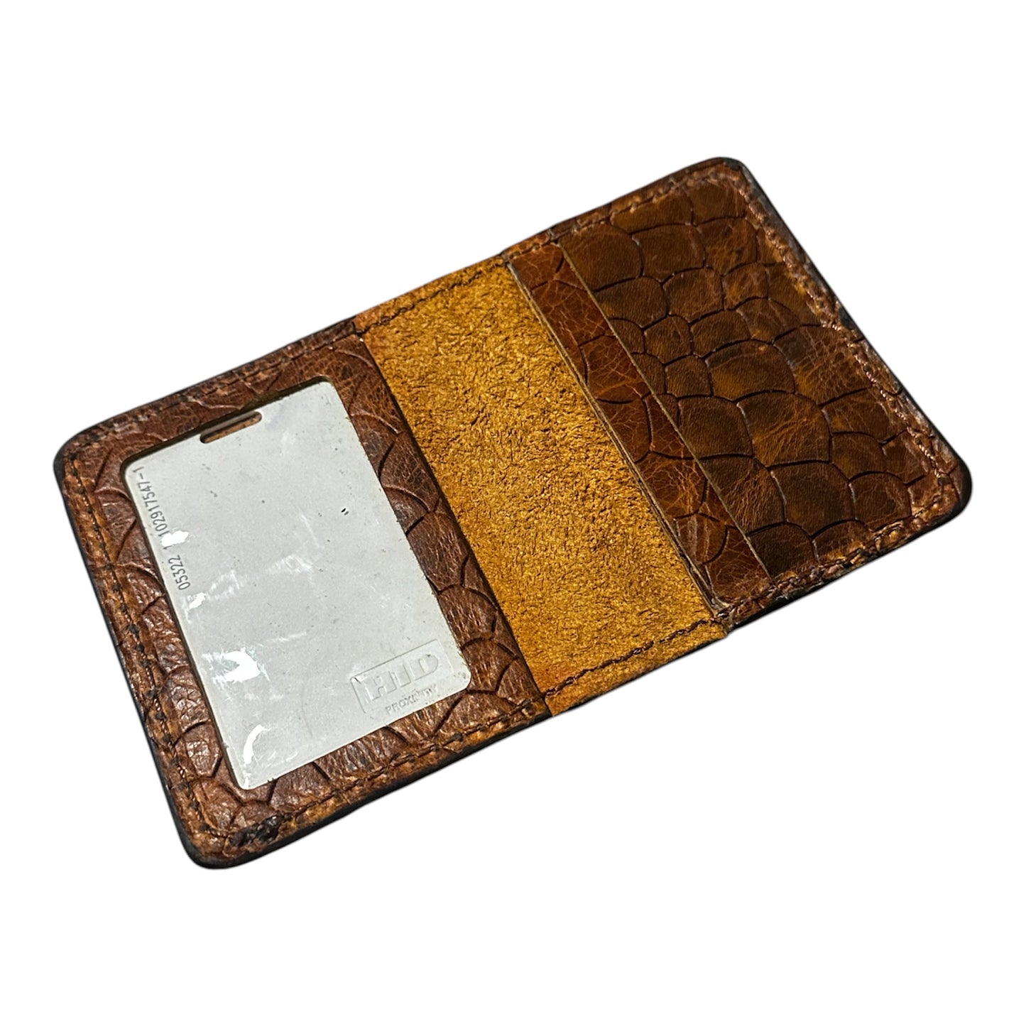 Handmade Brown Dragon Scale Leather Wallet Slim Bifold with ID Window
