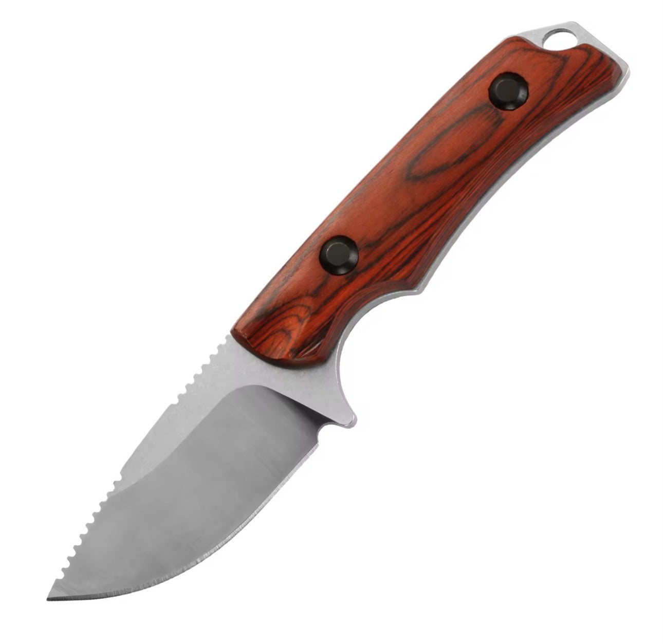 Compact Fixed Blade Knife – 8Cr13MoV Steel w/ Wood Handle & Leather Sheath (7.7”)