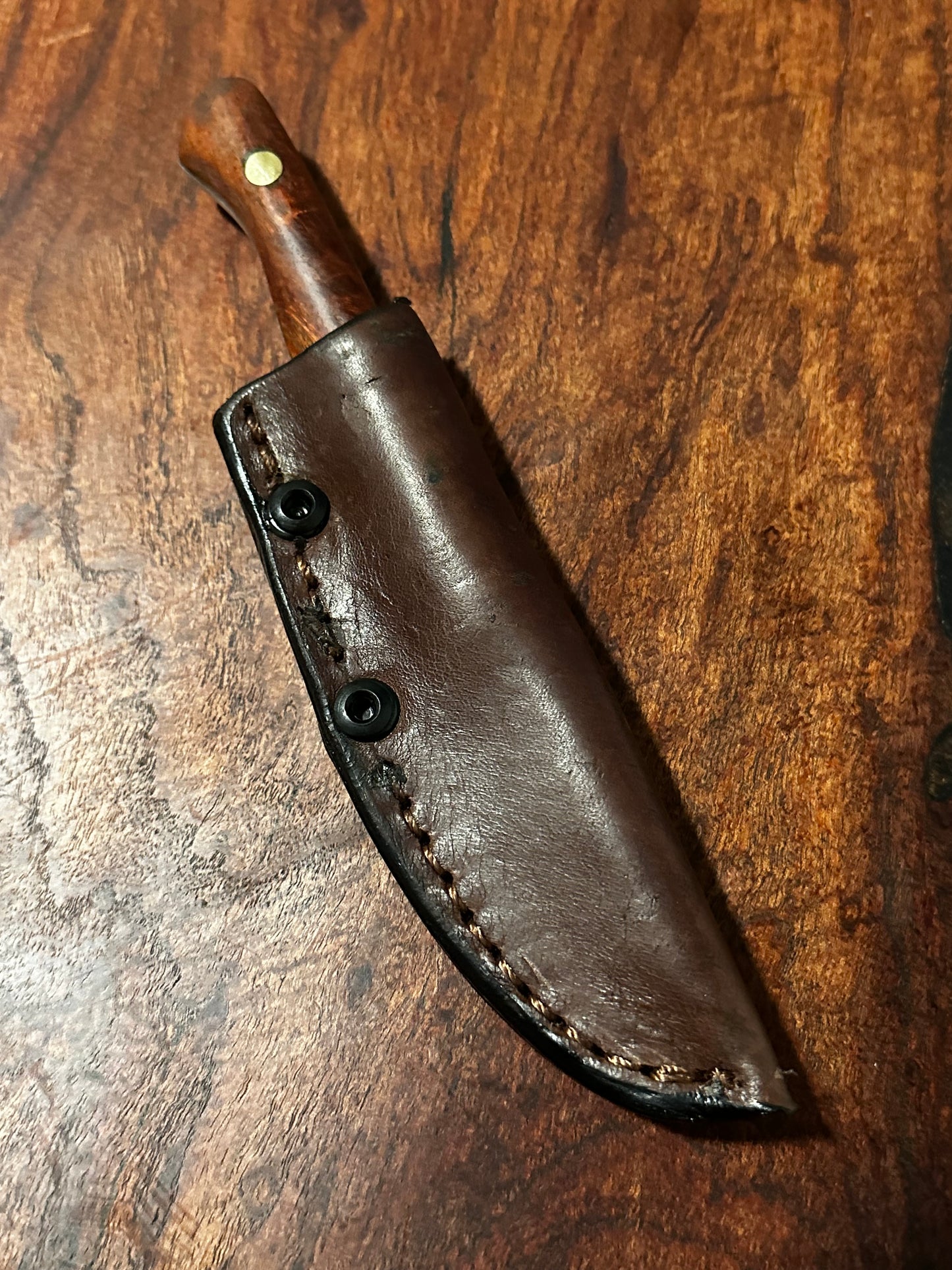 Flaco Fixed Blade Knife 80CrV2 High Carbon Steel Mesquite handle & leather sheath Texas Made