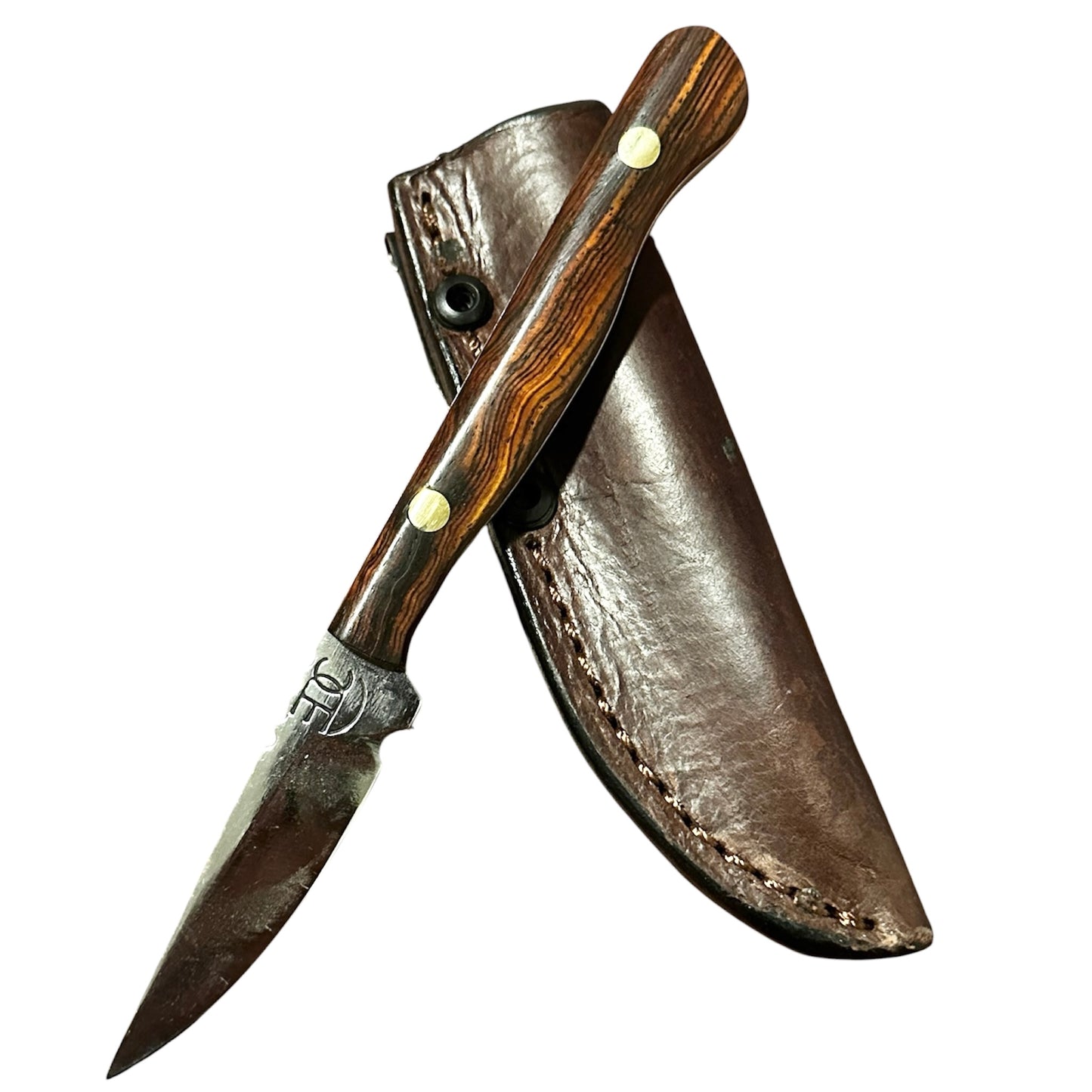 RockinEDC Flaco Fixed Blade Knife 80CrV2 High Carbon Steel Cocobolo handle & leather sheath Texas Made