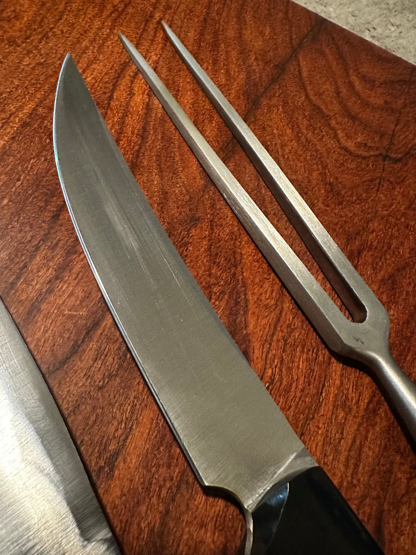 Custom Handled Stainless Kitchen Knife Cleaver & Carving Fork 3 Pc Set