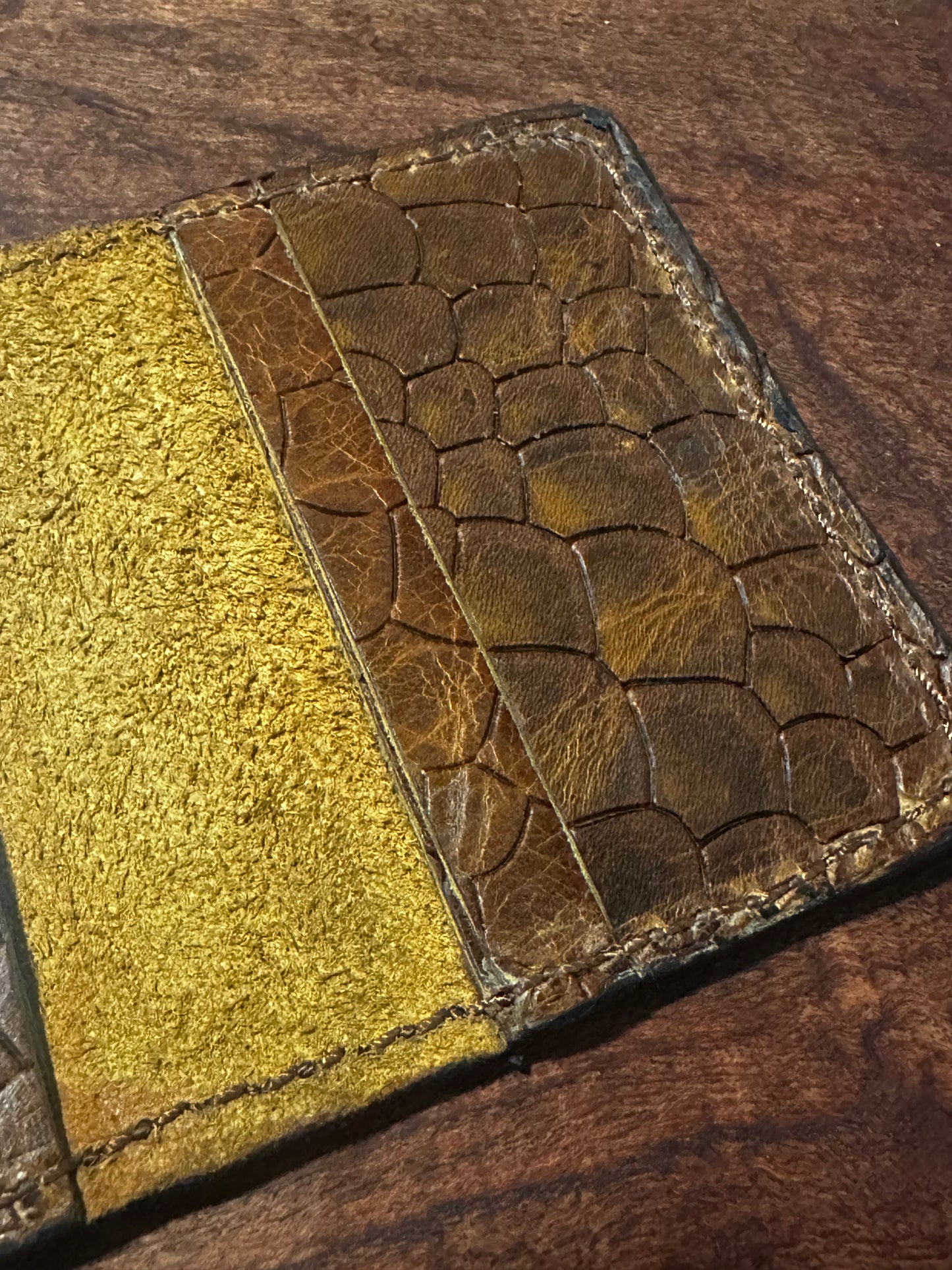 Handmade Brown Dragon Scale Leather Wallet Slim Bifold with ID Window