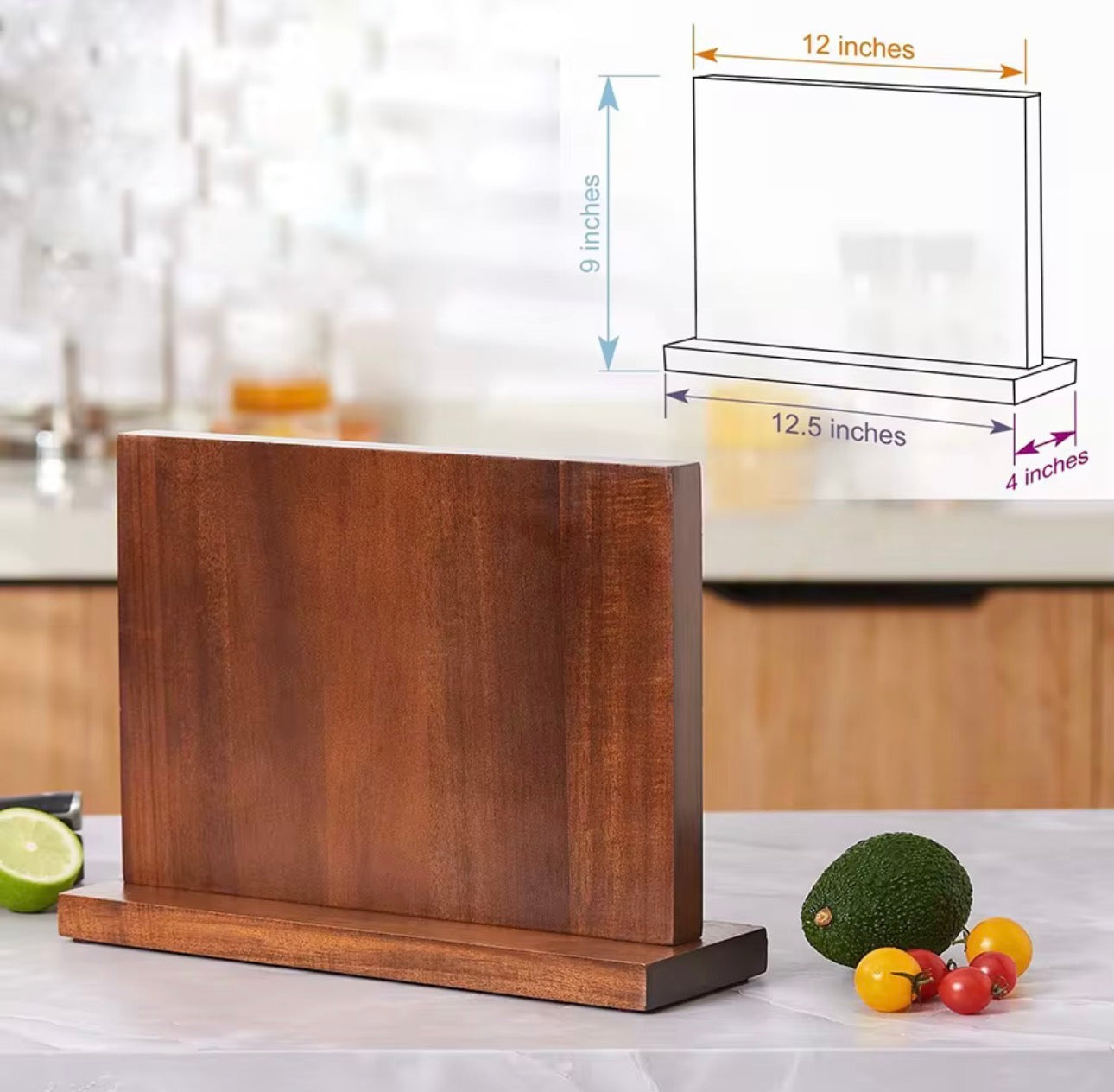 Magnetic Knife Holder Stand – Acacia Wood Knife Block (12”) – Countertop Knife Storage – RockinED