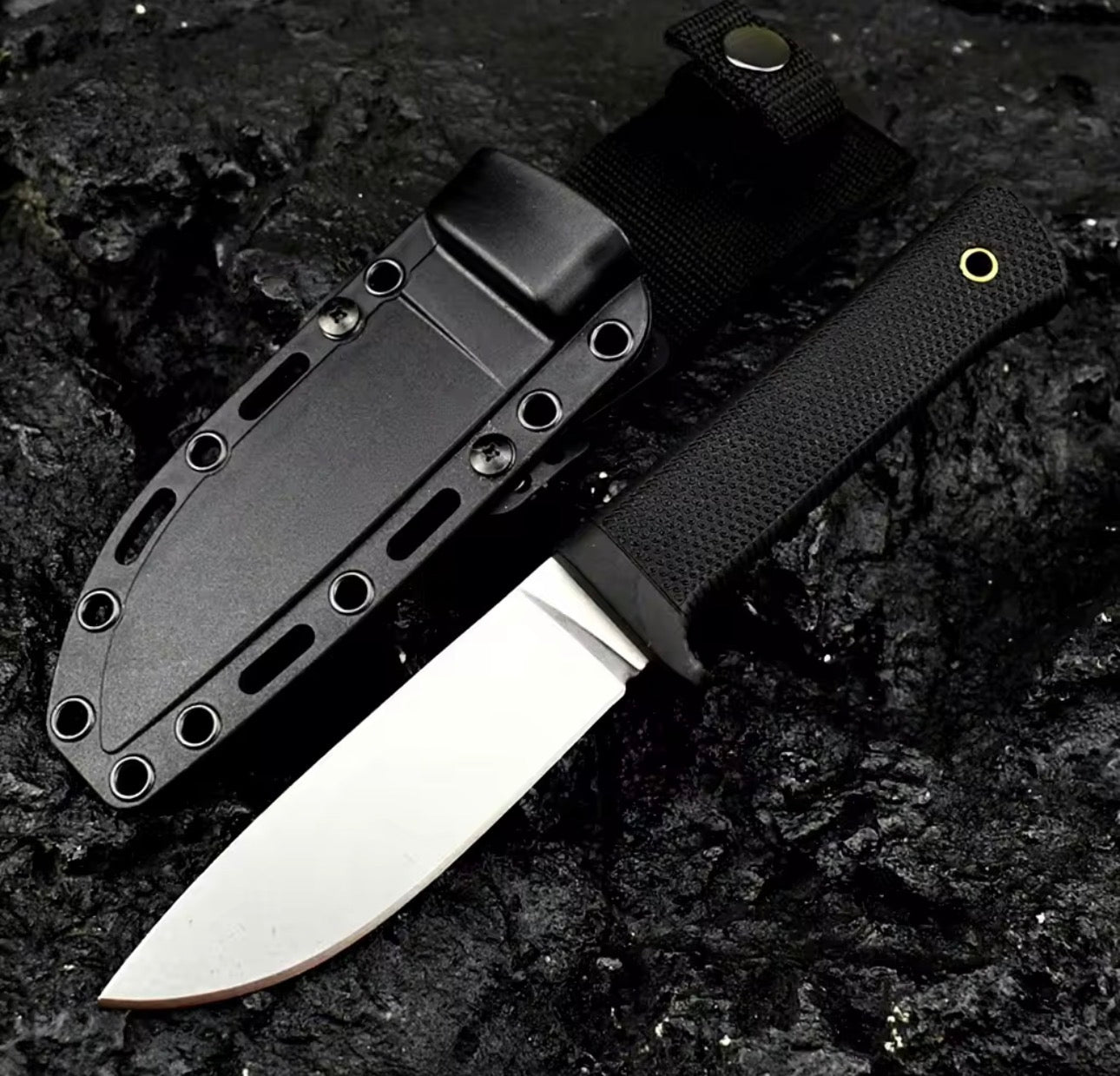 Rubber Handle Fixed Blade Camping Knife – Stainless Steel 7.9” Outdoor Utility Knife w/ Sheath