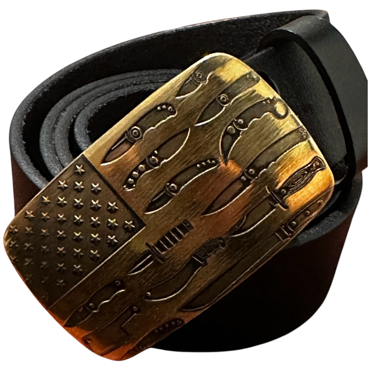 RockinEDC American Flag Knife Collection Solid Brass Belt Buckle – Custom Laser Engraved 3 × 2 Inch