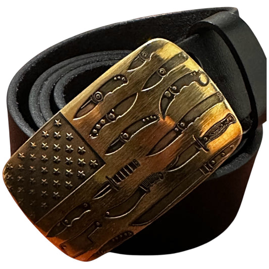 RockinEDC American Flag Knife Collection Solid Brass Belt Buckle – Custom Laser Engraved 3 × 2 Inch