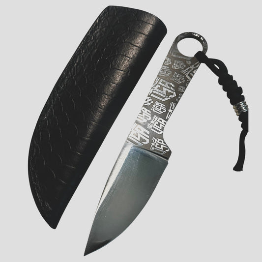 USA Engraved EDC Fixed Blade Knife 7.25” Overall Handmade Leather Sheath Includes RockinEDC Steel Wax