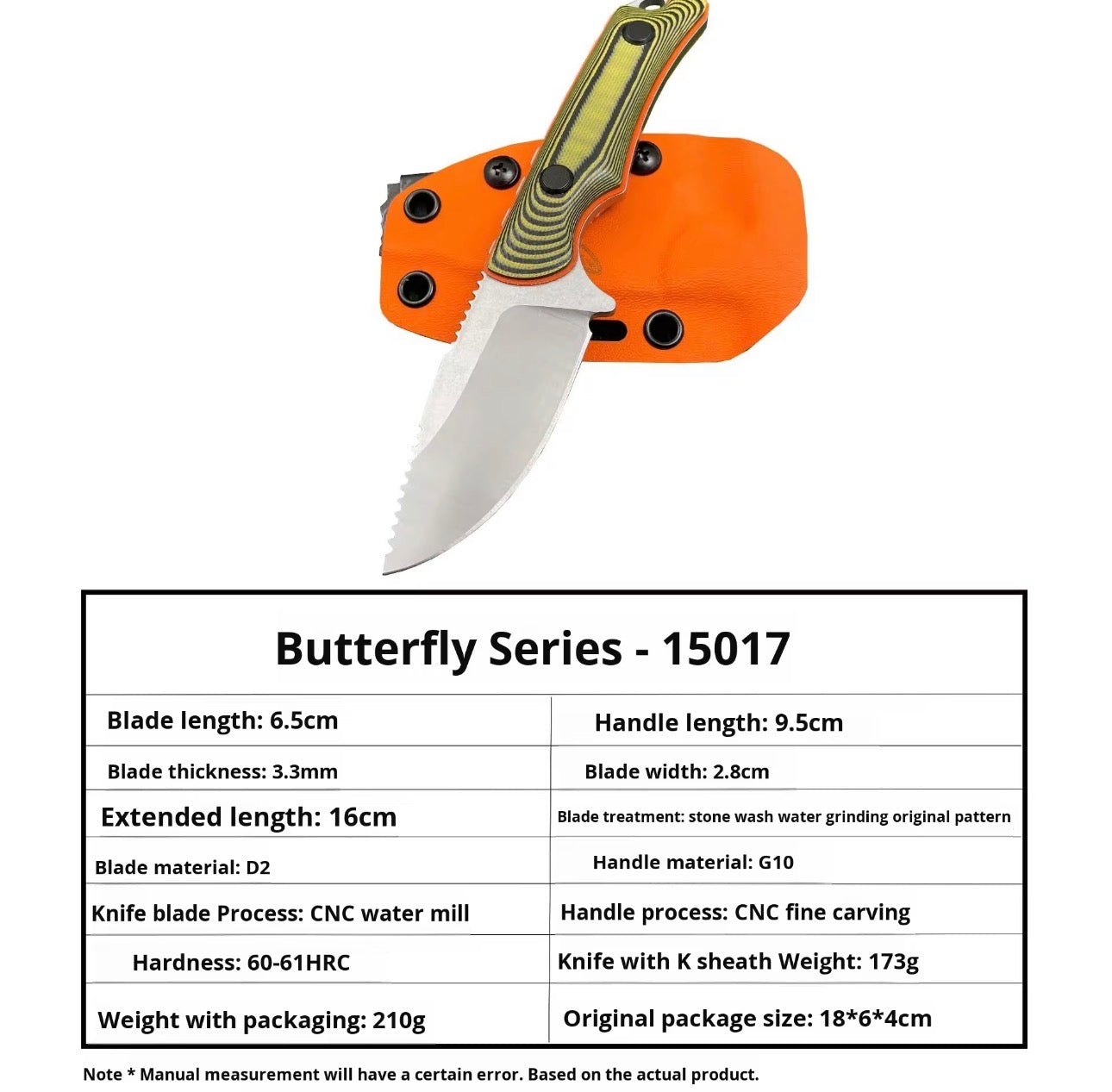 D2 Fixed Blade EDC Knife w/ Custom Orange Triangle Pattern Kydex Sheath G10 Handle Dual Carry Clips 6.3”