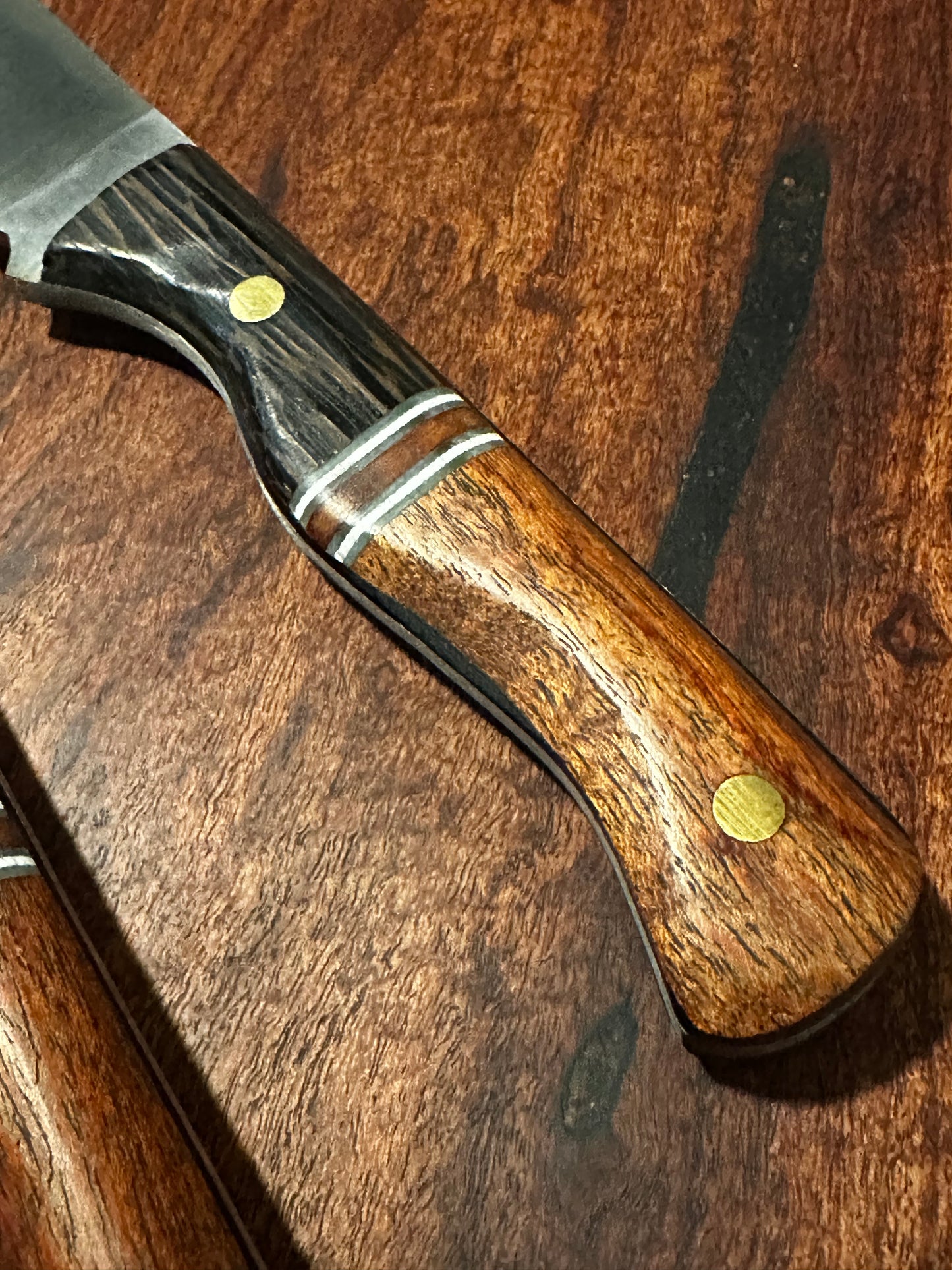 Custom Handled Stainless Kitchen Knife & Cleaver Set Black Palm Mesquite