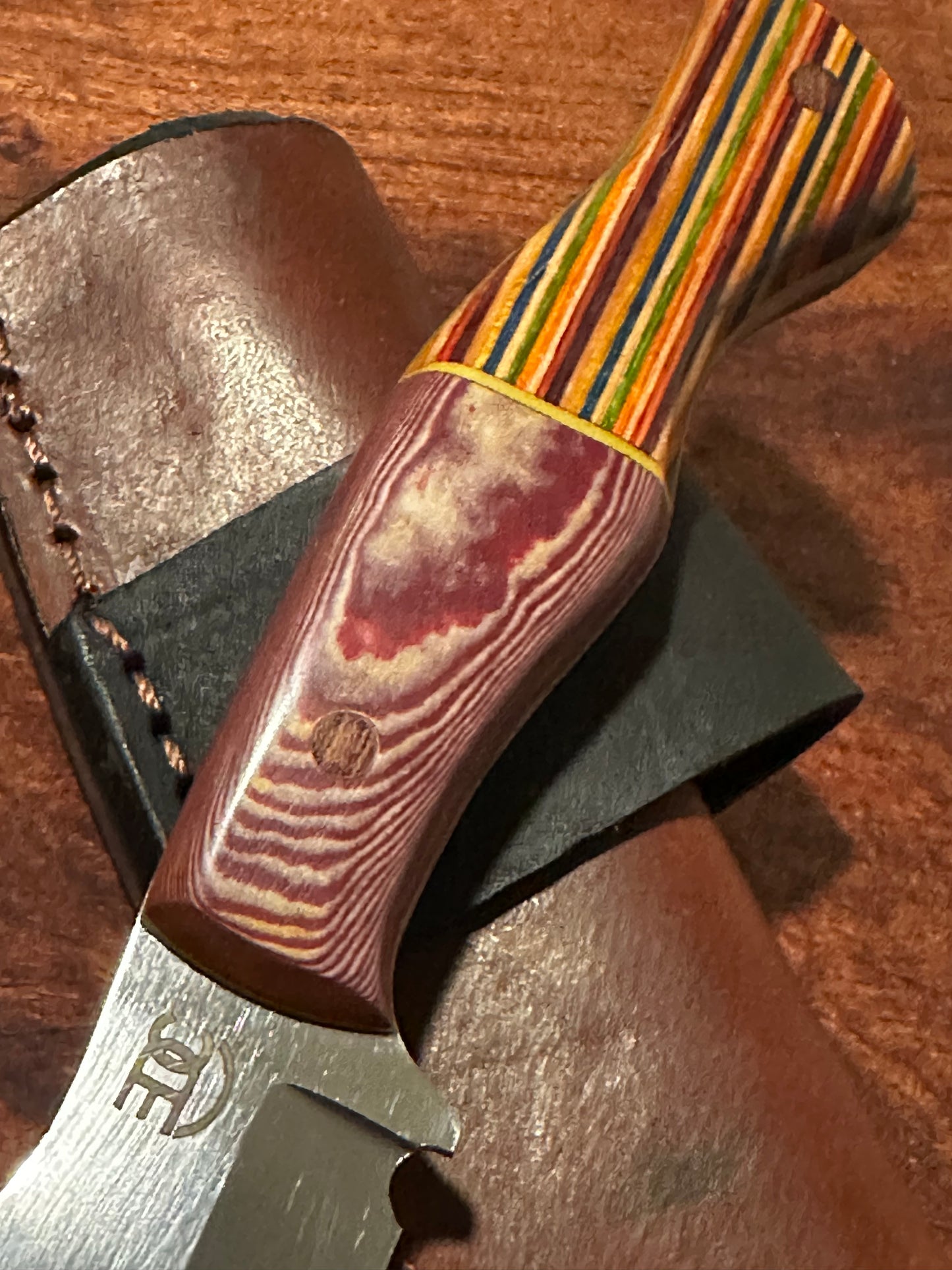 RockinEDC Vaquero Handmade 1084 Carbon Steel EDC Knife – Recycled Skateboard Handle and Leather Sheath 7.5 Overall