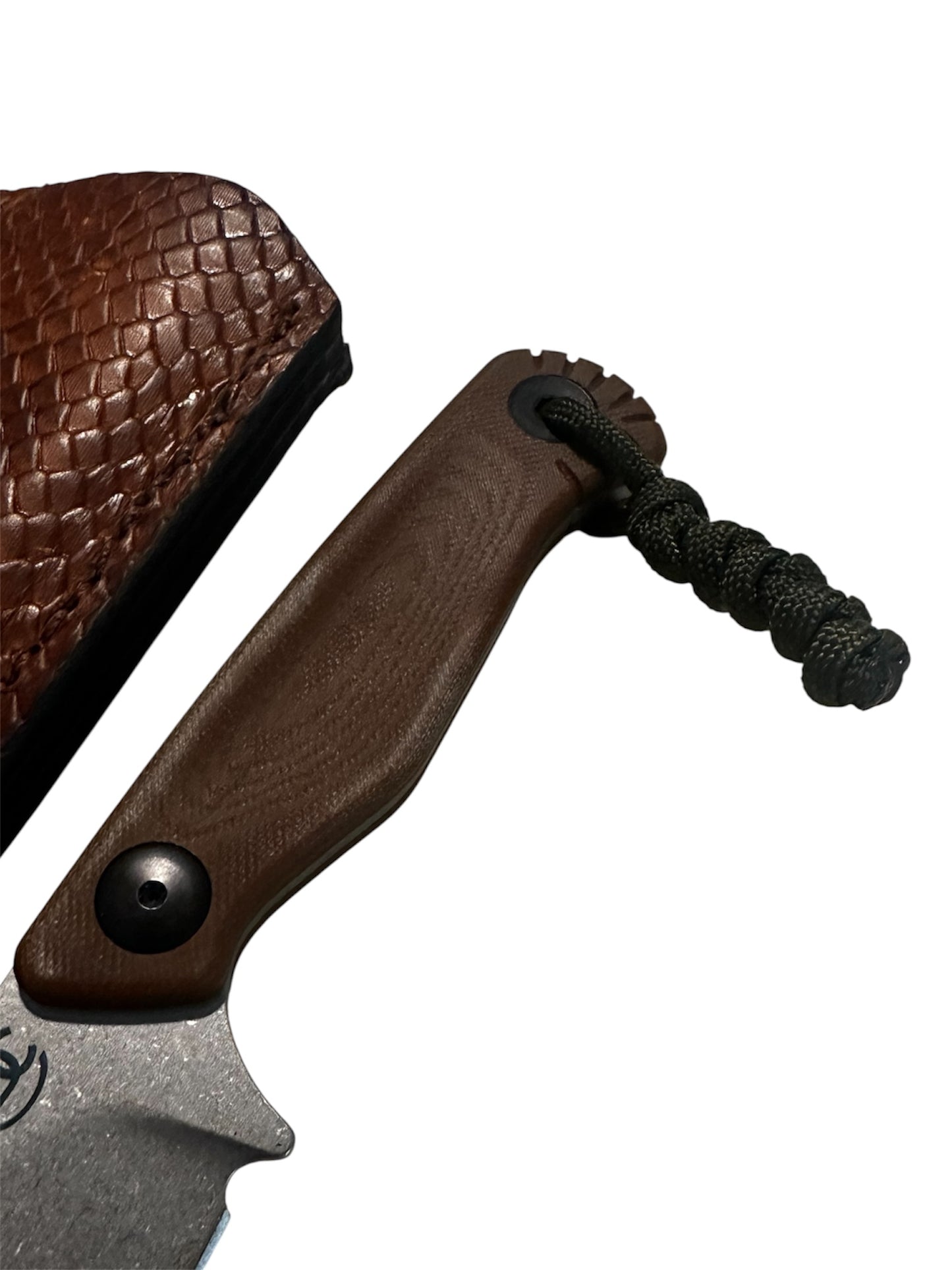 Compact 7.5” Stonewash Fixed Brown Micarta Handmade leather Sheath