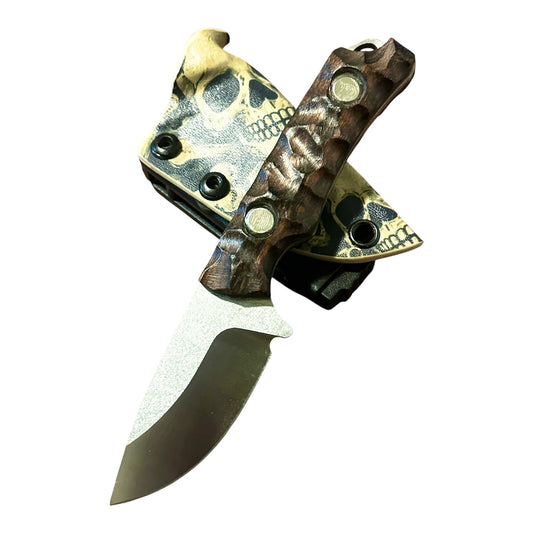 Handmade 8Cr13MoV Fixed Blade EDC Knife 2.375” Blade Bocote  Handle with Skull Kydex Sheat