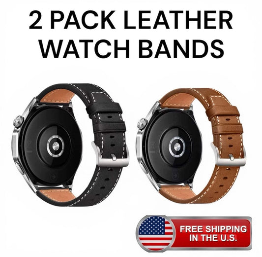 2 Pack 22mm Leather Watch Bands Brown Black Classic Replacement Watch Strap