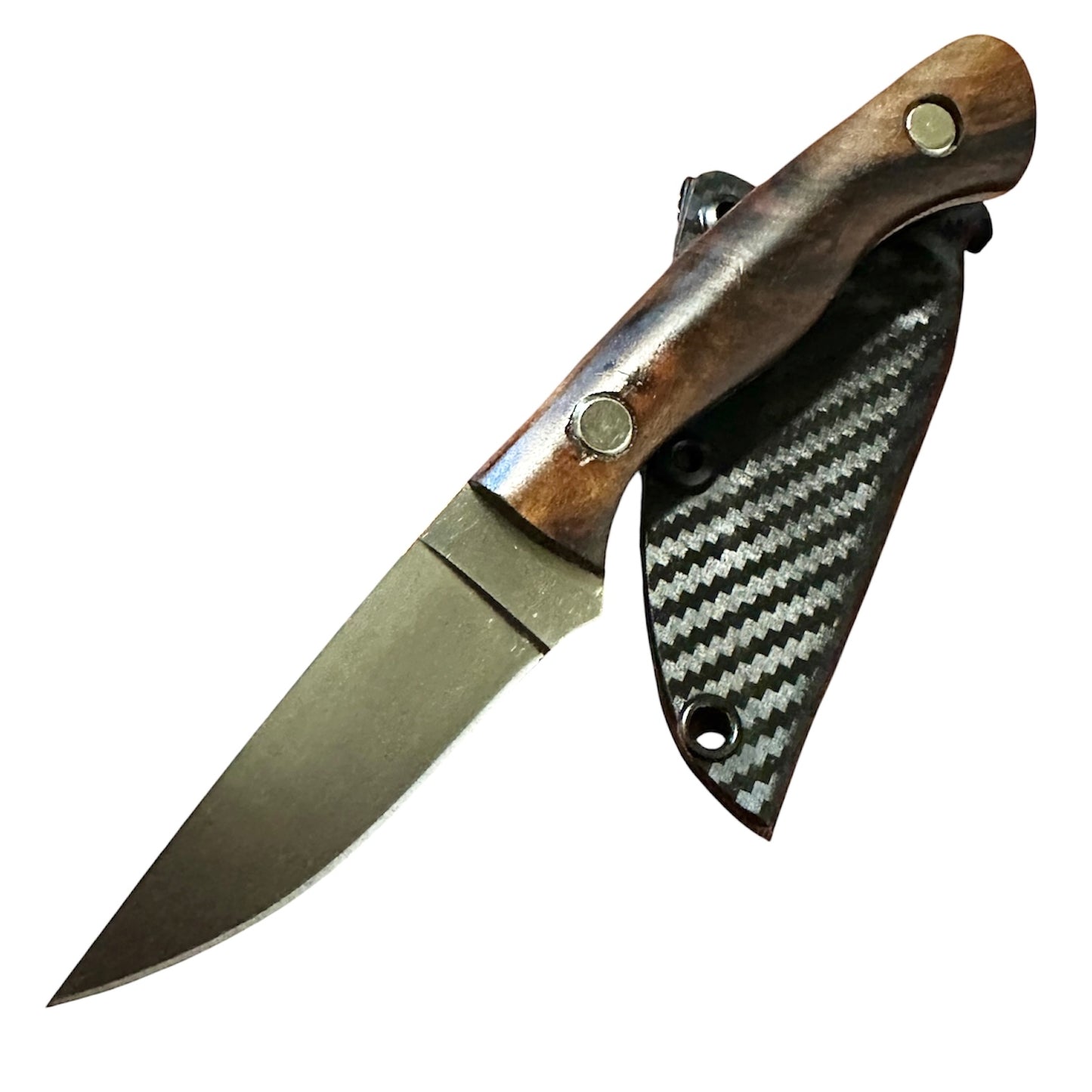 Handmade 8Cr13MoV Fixed Blade EDC Knife 3” Blade Claro Walnut Handle Carbon Kydex Sheath l
