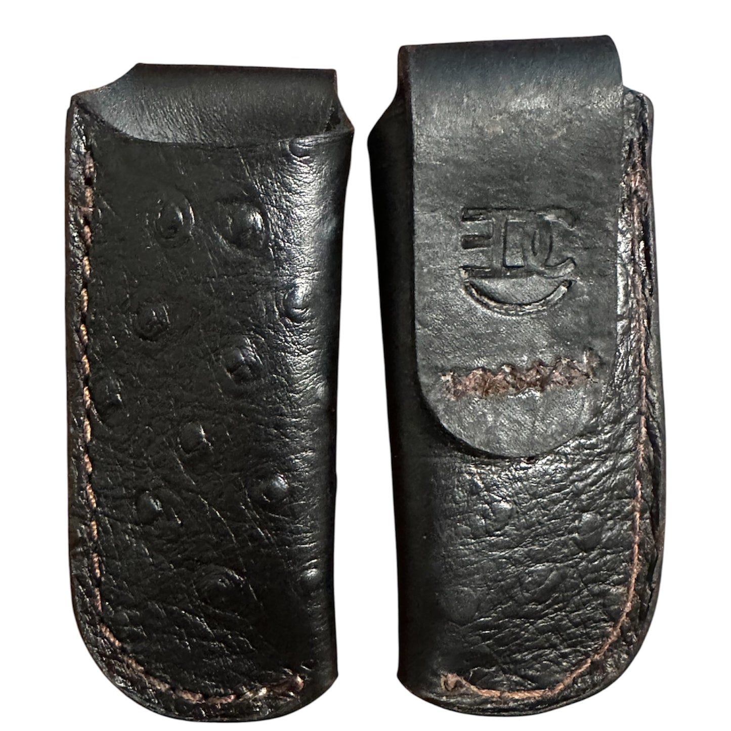Handmade Tooled Genuine Leather Sheath for Boker, Case, Trapper, or Stockman 4.25 Style Pocket Knives. Black Ostrich Pattern #RockinEDC