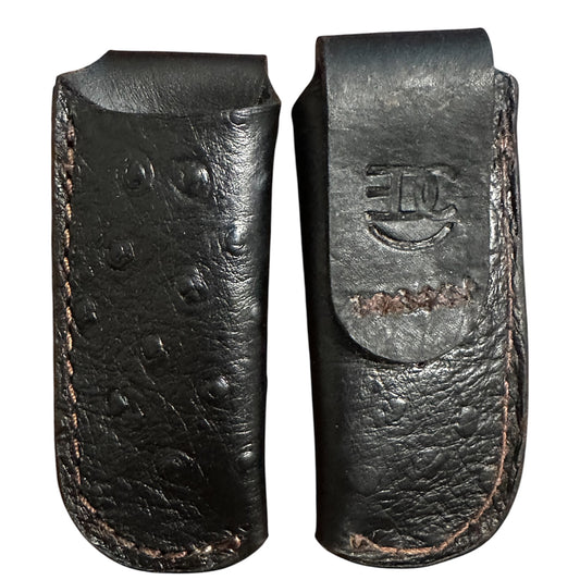 Handmade Tooled Genuine Leather Sheath for Boker, Case, Trapper, or Stockman 4.25 Style Pocket Knives. Black Ostrich Pattern #RockinEDC