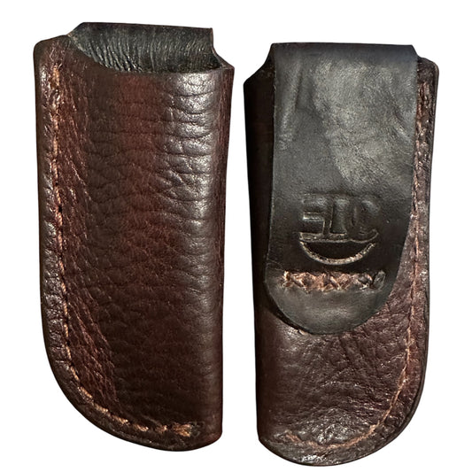 Handmade Tooled Genuine Leather Sheath for Boker, Case, Trapper, or Stockman 4.25 Style Pocket Knives. Dark brown Rhino Skin Pattern #RockinEDC