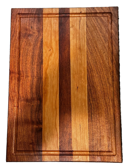 Handmade Mesquite & Cherry Serving Board Juice Groove + Rubber Feet 12X14X.75