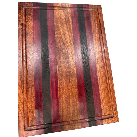 Handmade Mesquite, Wenge & Purpleheart Serving Board Juice Groove + Rubber Feet 12X14X.5