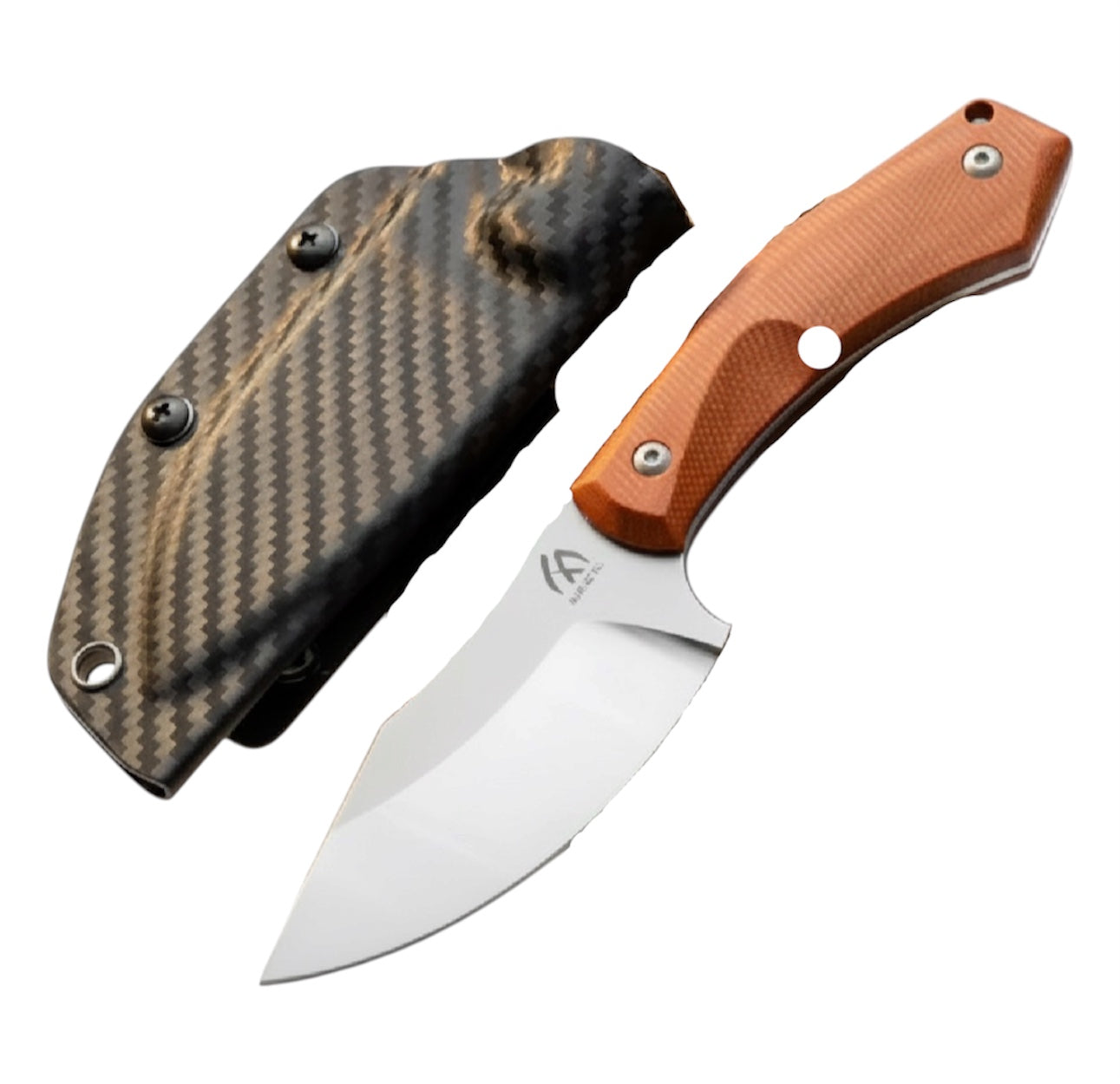 HungFu Compact Fixed Blade Knife – Brown Handle w/ Sheath Compact Tactical EDC 7” Overall