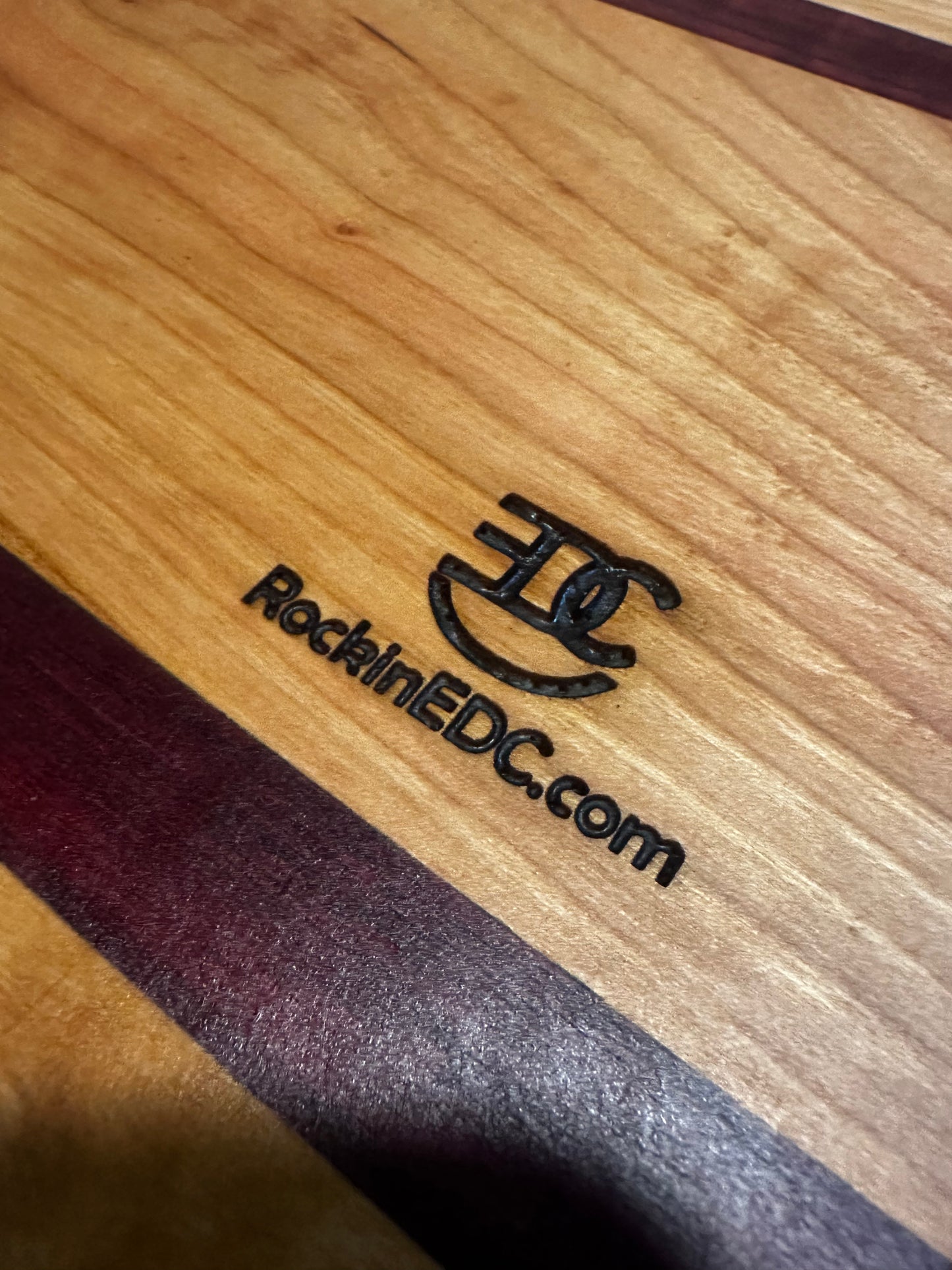RockinEDC 11.5x8x0.75 Cherry & Purpleheart Hardwood Cutting Board | Handmade Exotic Wood Serving Board
