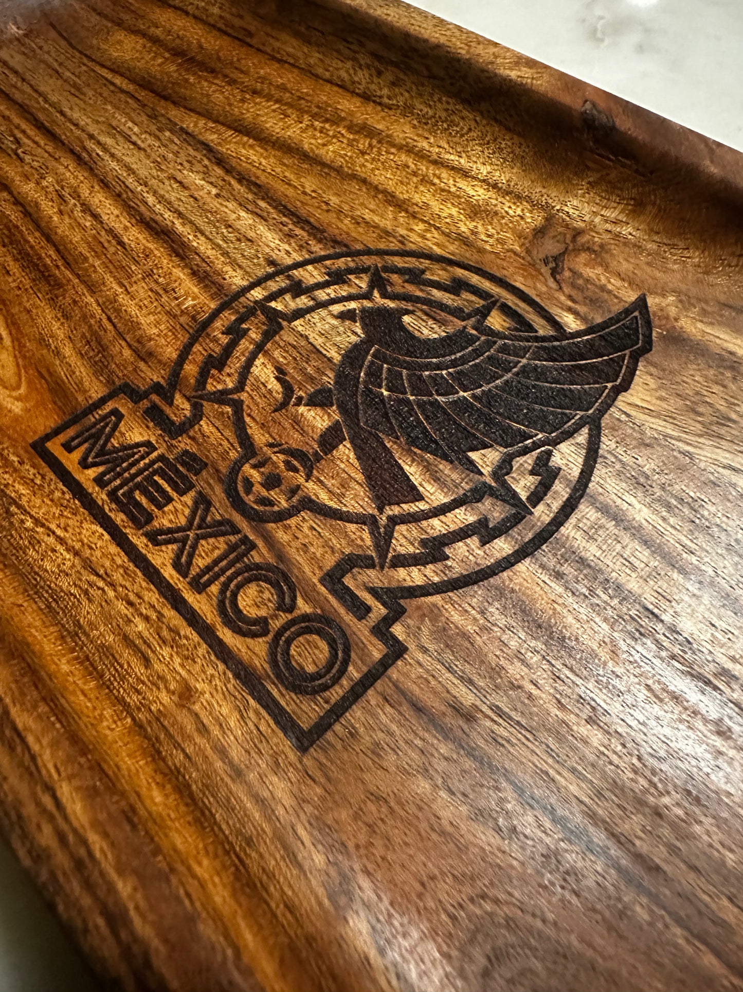 Mexico World Cup 2026 Acacia Wood Tray | Handmade Engraved Serving Tray