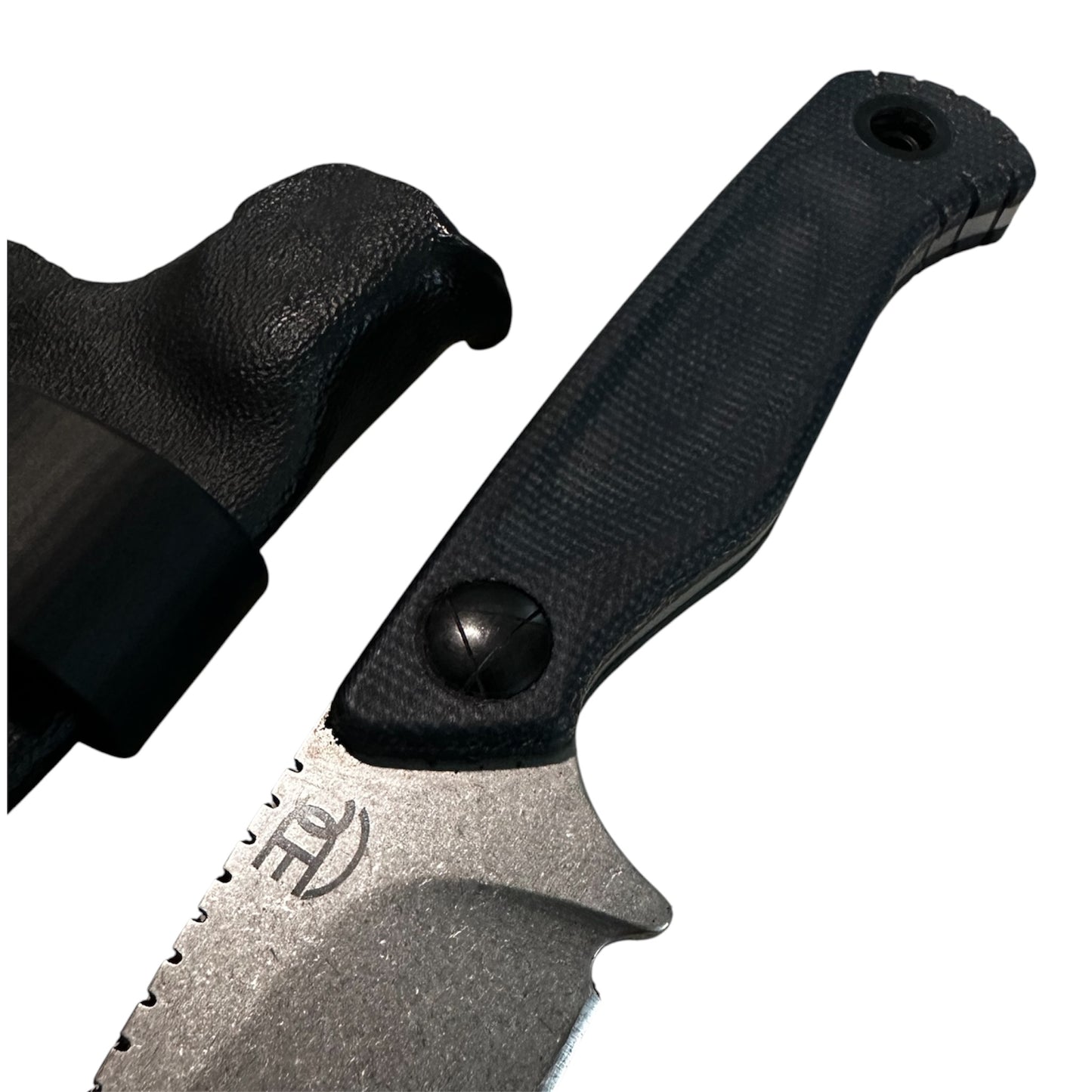 7” Stonewashed Fixed Blade Knife Black G10 Handle Custom Kydex Sheath EDC Fixed Blade
