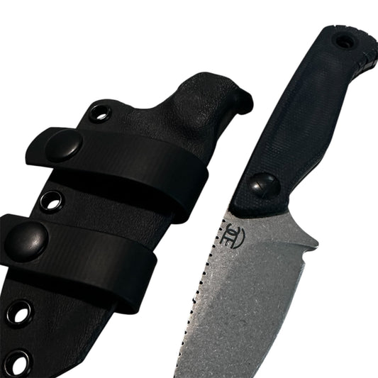 7” Stonewashed Fixed Blade Knife Black G10 Handle Custom Kydex Sheath EDC Fixed Blade